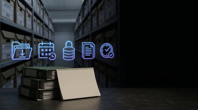 Digital Records Retention and Data Archiving Concept with Office Folders and Copy Space