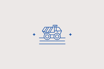 Heavy haul mining dump truck line icon for open pit quarry mine, industrial logistics company, stone production. Massive vector illustration for cargo hauling. © HenryFord