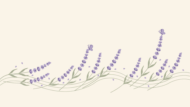 Parallel waves of lavender stems with tiny butterflies &ndash; Perfect for sleep enhancement apps, aromatherapy labels, or calming wellness spaces.