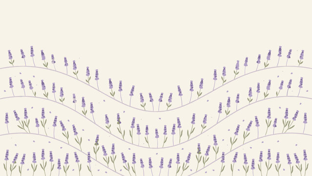 Rhythmic rows of purple lavender flowers on a cream background &ndash; Ideal for stress management guides, organic cosmetic ads, or relaxation graphics.