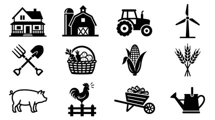 Fototapeta premium Set of Flat Black Farm and Agriculture Icons