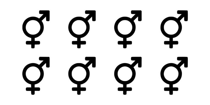 Male Gender Symbol Icons with Male-to-Female and Female-to-Male Arrows, Gender Equality Concept for Social Messaging
