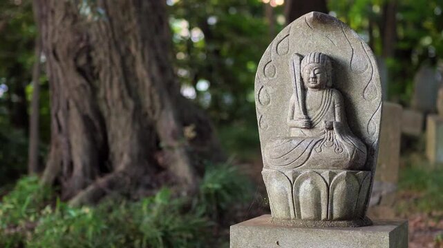 Statue of Fudo Myo-o, Japanese Buddhist deity of justice and protection, in temple in Noda City, Chiba Prefecture, Japan.