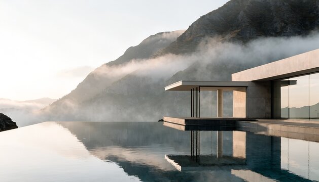 house on the mountain, nice scenary, house near a lake, scenary
