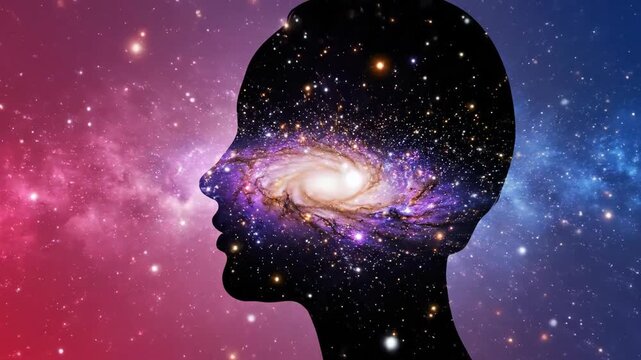 Philosophical Cosmic Universe Mind Silhouette of a Human Profile Containing a Spinning Galaxy