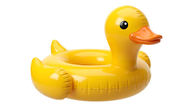 Bright yellow inflatable duck pool float designed for summer fun and water play providing a comfortable and buoyant seat for children and adults at the beach or swimming pool.