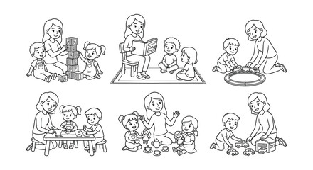 Fototapeta premium Vector Illustration Of Mothers With Children In Various Activities