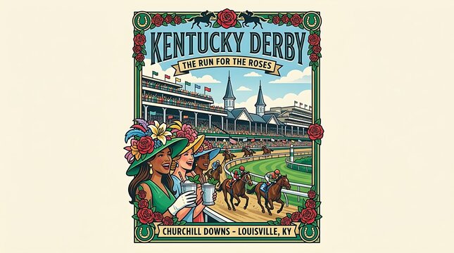 Kentucky Derby Horse Racing Event Poster Illustration