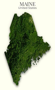 Maine shaded relief map, 3D terrain map illustration of Maine, United States, hillshaded physical geography.
