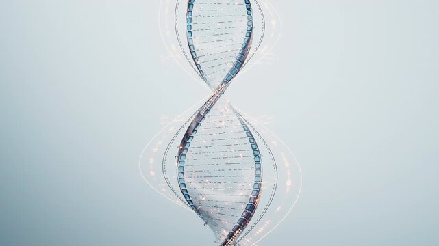 Transparent blue DNA structure with details, 3d rendering.