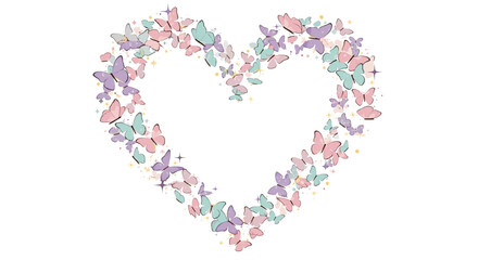 Fototapeta premium Heart Shape Formed by Colorful Butterflies in Pixel Art Style