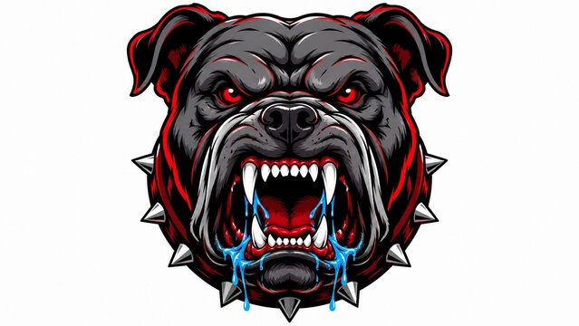 Aggressive bulldog head illustration with spikes and drool for sports logo