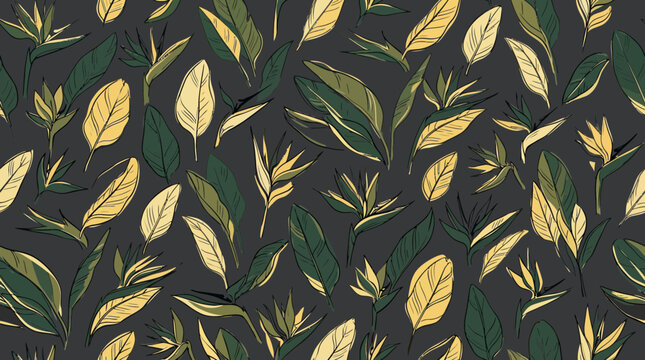 Tropical Leaves and Bird of Paradise Flowers Pattern