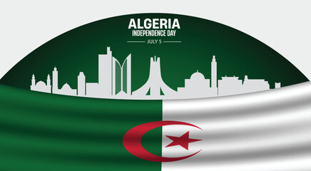 Fototapeta premium Algeria Independence Day July 5 cityscape with flag vector poster