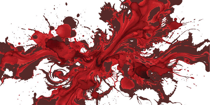 Red paint and ink splashes grunge texture background with abstract liquid stains and watercolor effect