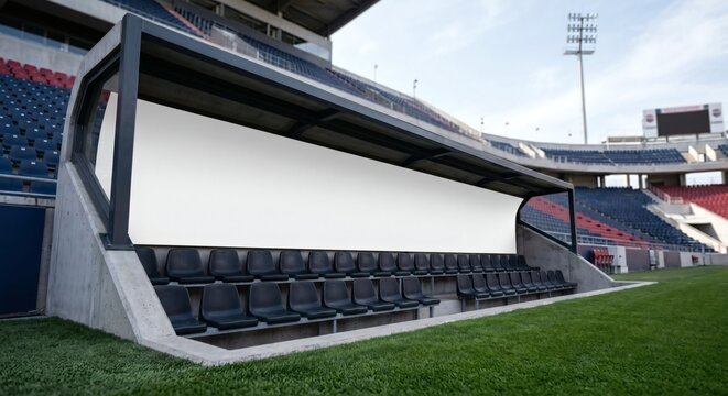 Blank white massive vinyl graphic mockup on stadium dugout wall