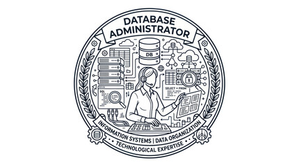 Database administrator managing information systems and data servers © Tembok