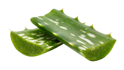 Fototapeta premium Isolated green succulent aloe vera plant sections with thorny edges and fresh gel