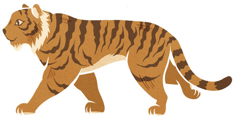 Sumatran tiger walking side view cartoon illustration with grainy texture © CrazyLazyCat Art