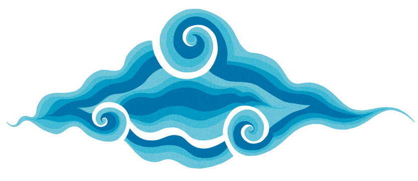 Traditional Indonesian batik mega mendung blue cloud graphic element with grainy textured