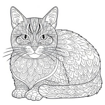 Intricate zentangle cat illustration for adult coloring books and relaxation