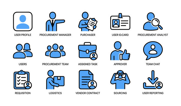 Procurement user role icons showing team functions on white