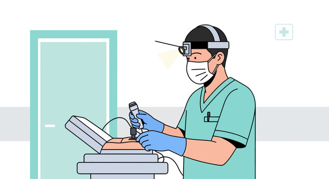 Surgeon performing laparoscopic surgery with modern equipment in operating room