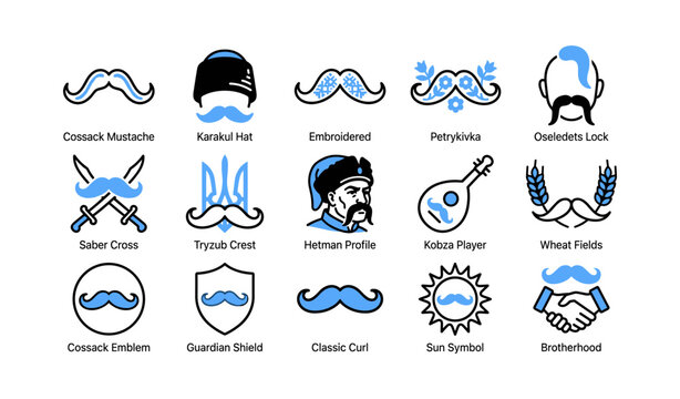 Cossack mustache icons showing traditional ukrainian cultural symbols