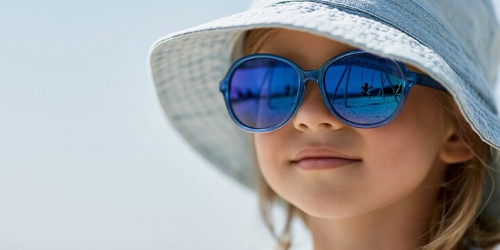 Child wearing sunglasses and sun hat