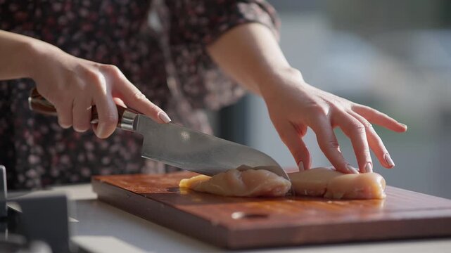Slicing bread on cutting board