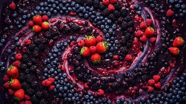 Fresh Mixed Berries Swirling in Sweet Vibrant Juice