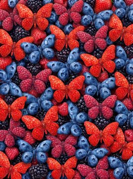 Creative Pattern of Butterflies Made from Mixed Fresh Berries