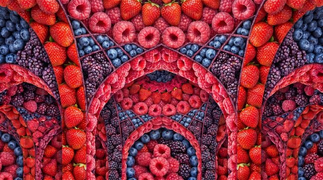 Symmetrical Architectural Arch Pattern Made of Fresh Mixed Berries
