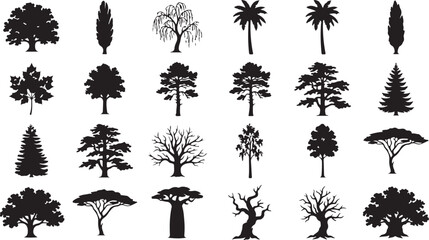 Collection of various tree silhouettes, vector illustrations © Rana
