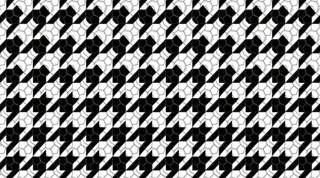 Graphic design pattern fusion mixing sharp monochrome houndstooth checks alongside a stylized classic ball