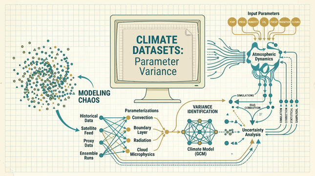 Climate datasets showing parameter variance and complex system model data visualization