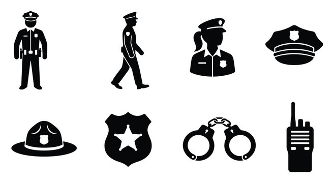 Police Officer Equipment And Accessories Black Silhouette law