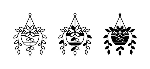 Fototapeta premium Hanging Plant Icons, Botanical Vector Art, Greenery Decor Elements