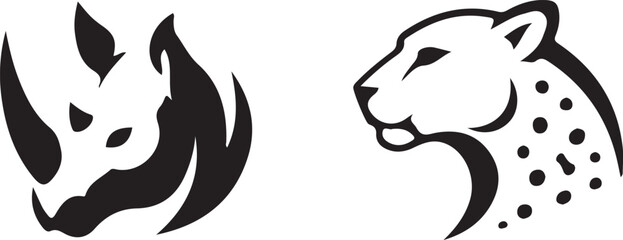 Rhino and Cheetah Silhouette Logo Set – Wildlife Animal Head Vector Icons. © tjxvact