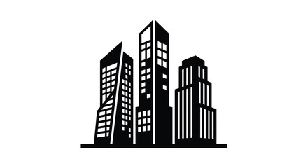 City Skyline Silhouette Against A White Background Modern Architectural Forms Silhouette © MST