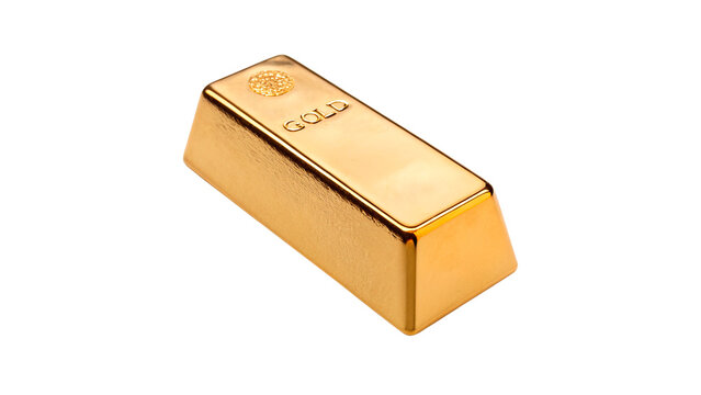 Shiny metallic precious heavy gold bar ingot wealth investment isolated on transparent background