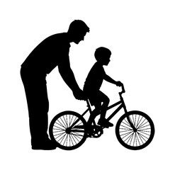 Fototapeta premium Father teaching his little son how to ride a bicycle isolated on transparent background, Vector