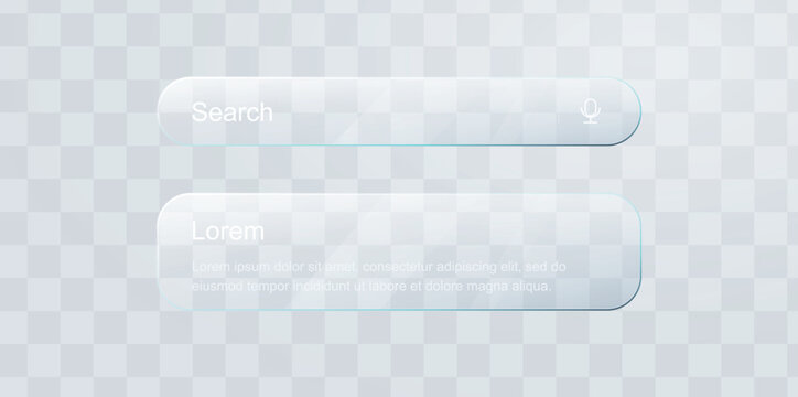 Clean glassmorphism ui element design template transparent rounded text box search bar floating mockups set checker background vector