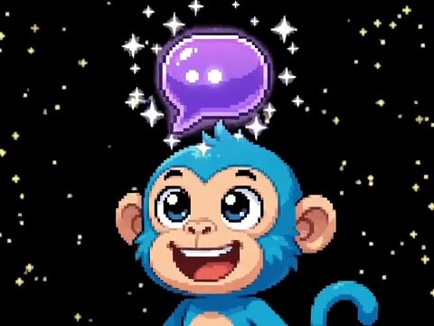 Pixel Art Blue Monkey Crying Gift Reaction &mdash; Transparent Background Animation Loop