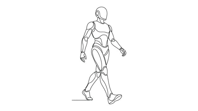 A robotic figure walking forward steadily.