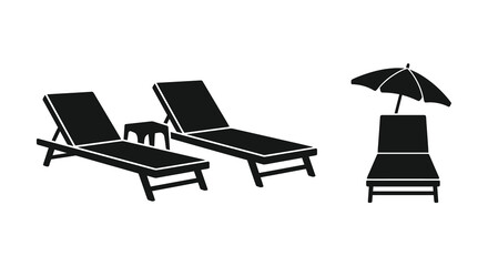 Lounge chairs and parasol black silhouette on a white background © MST