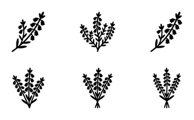 Fototapeta premium Lavender Sprigs Vector Icons, Botanical Floral Elements, Simple Line Art
