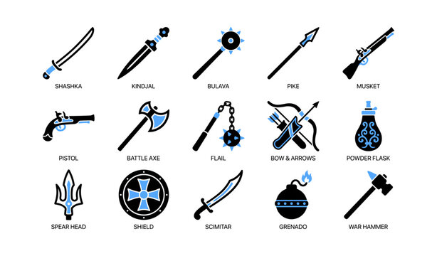 Weapon icons showing blades firearms and melee weapons grid