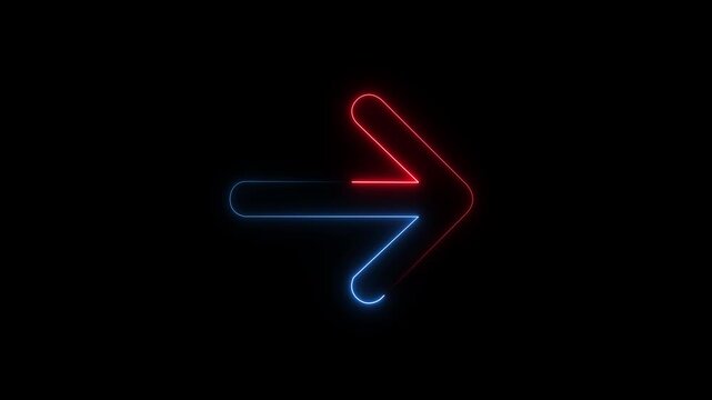 Neon arrow left to right direction concept . Arrow pointing right side, beautiful left side neon arrow icon animation on black background- 4k black background icon animation