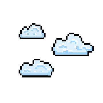 Pixel art clouds floating across a retro gaming sky in 8-bit style